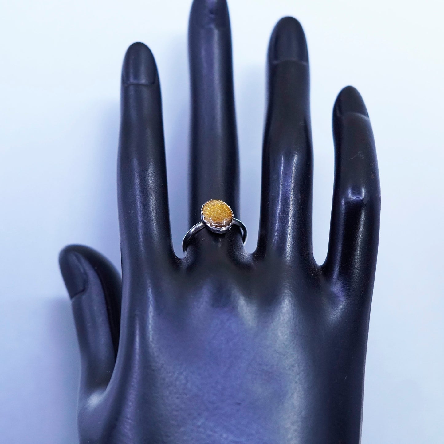Size 5, vintage Sterling 925 silver handmade ring with golden goldstone