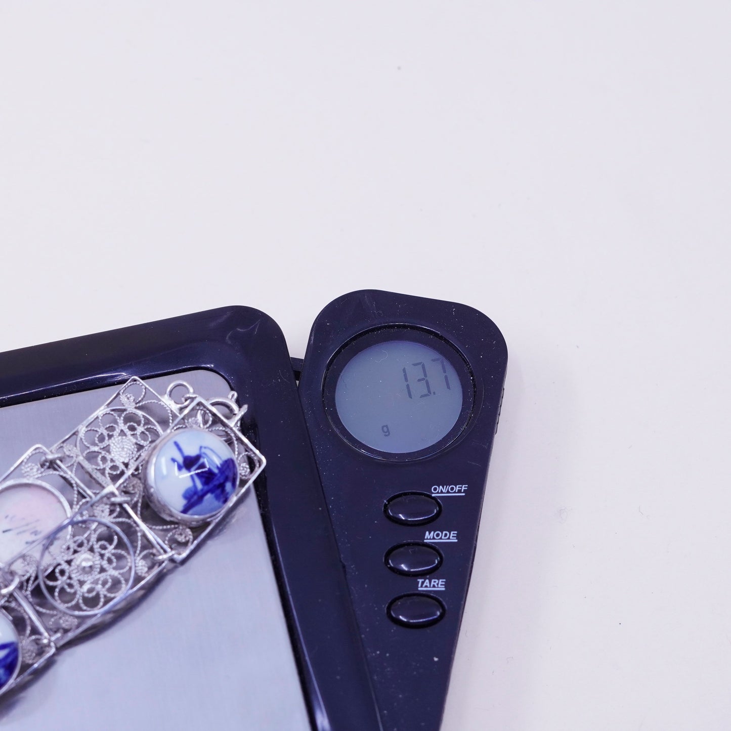 vtg Holland Delft Blue Windmill .925 Sterling Silver Bezel filigree bracelet