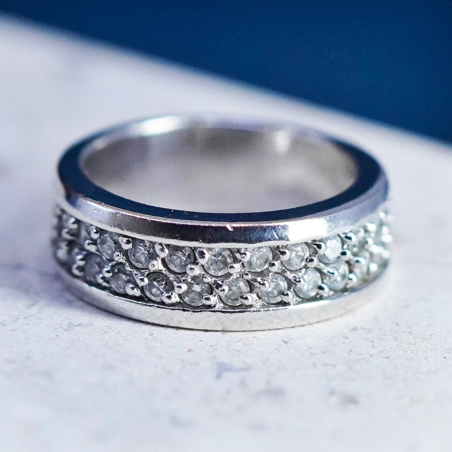 Size 5, vintage Sterling silver ring, 925 band with clear cz