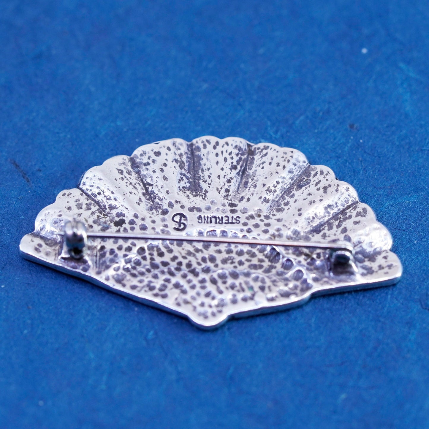 Vintage Sterling 925 Silver handmade oriental fan Brooch pin