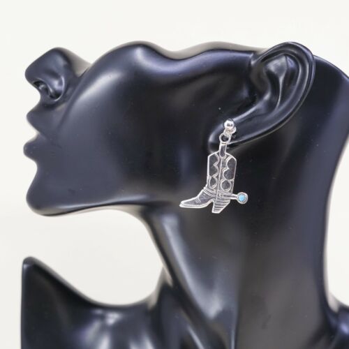 Amazing handmade Sterling 925 Silver Riding Boots earrings, Turquoise Earrings