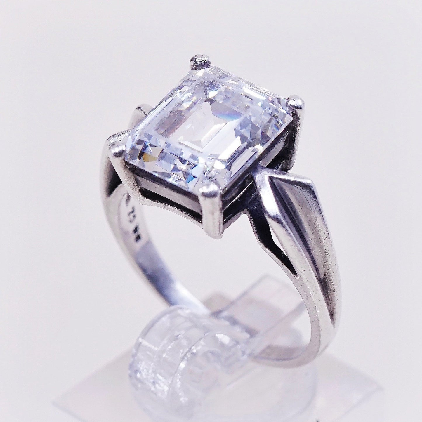 Size 8.5, vintage handmade Sterling 925 silver Statement ring w/ Square Cz