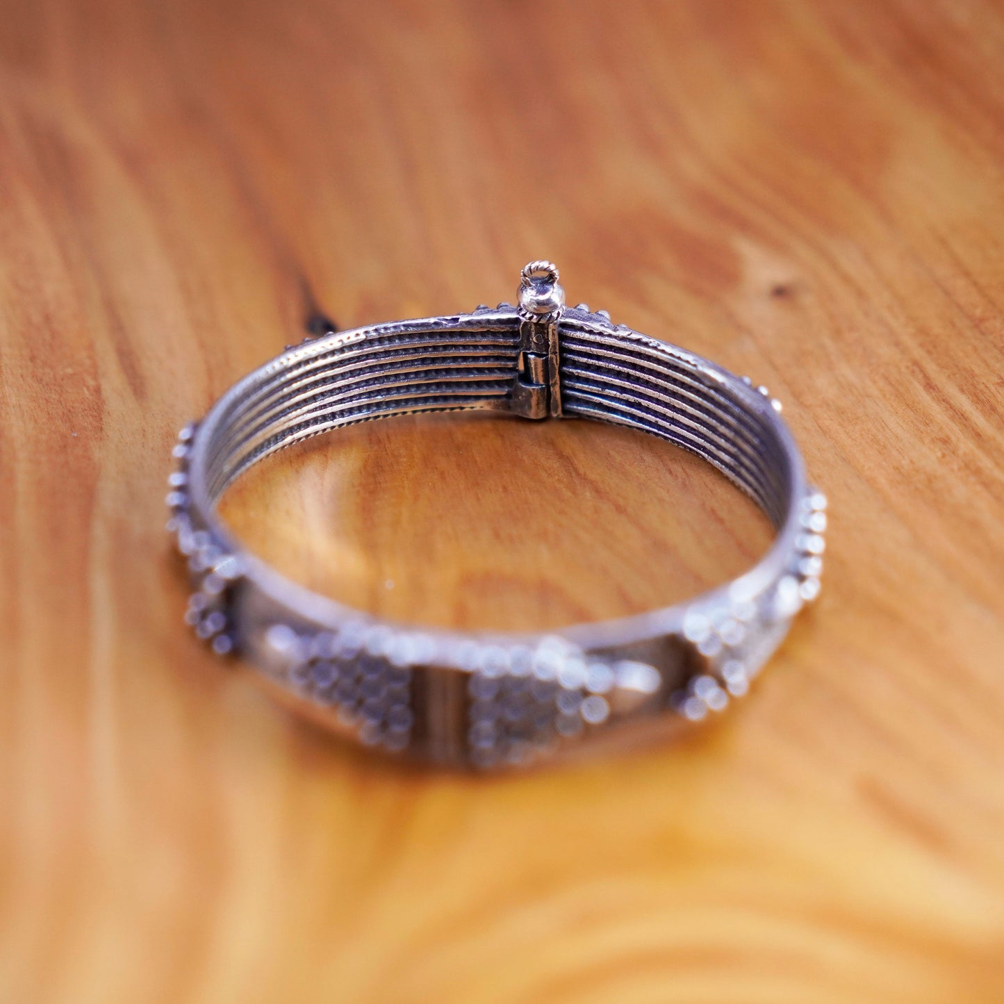 6.25”, Vintage MK Sterling silver handmade bracelet, 925 textured bangle