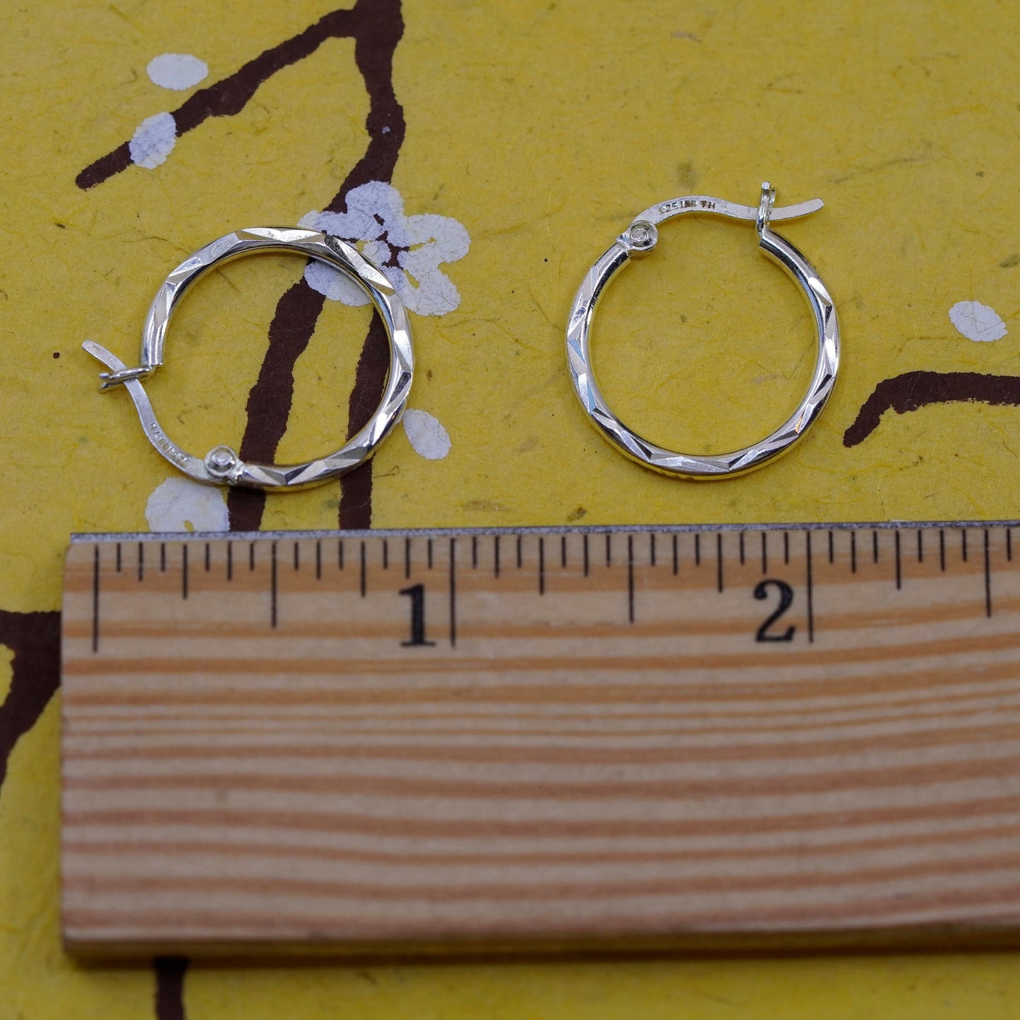 0.75”, Vintage Italy Sterling silver handmade earrings, 925 textured hoops