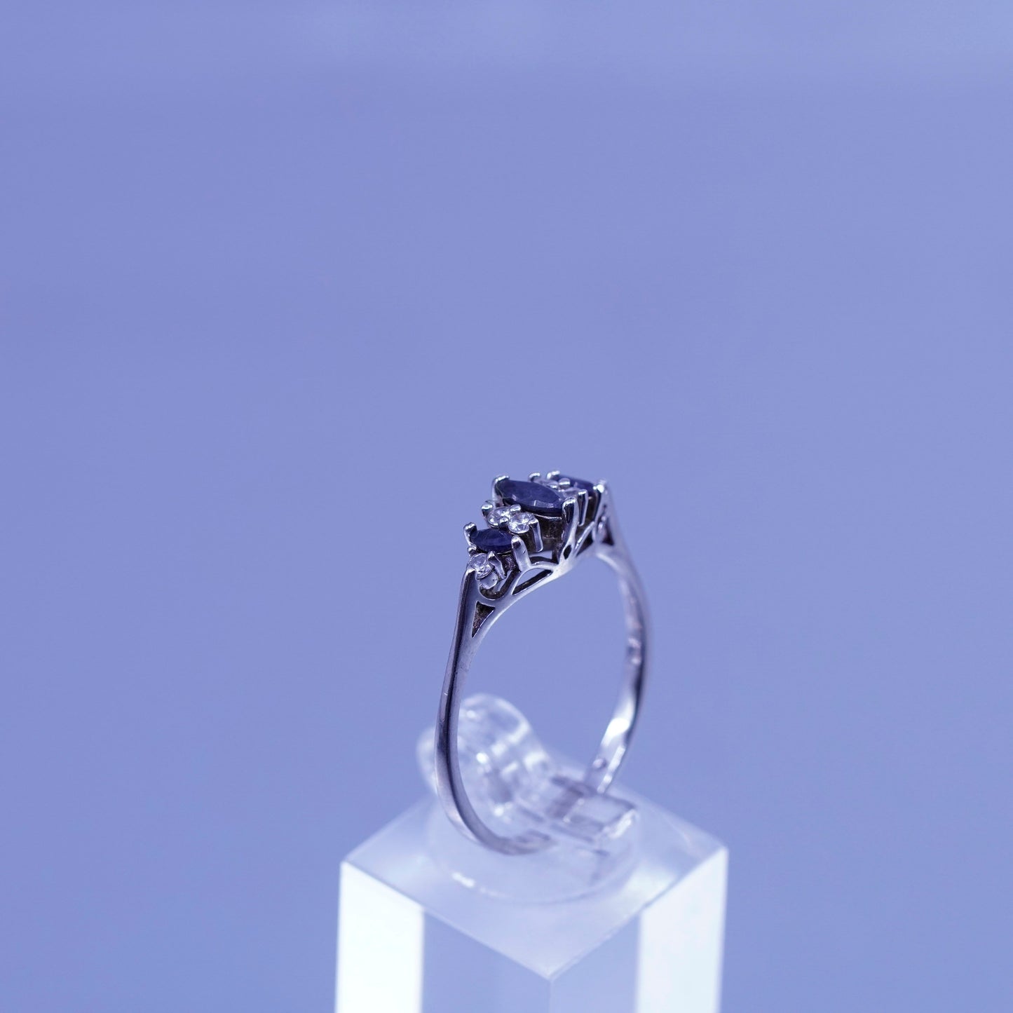 Size 11.25, vintage Sterling 925 silver handmade ring with sapphire and cz