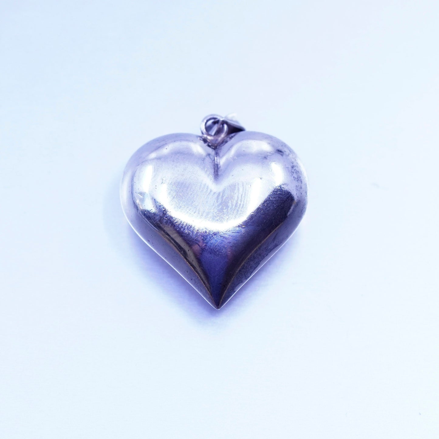 antique sterling 925 silver handmade puffy heart pendant