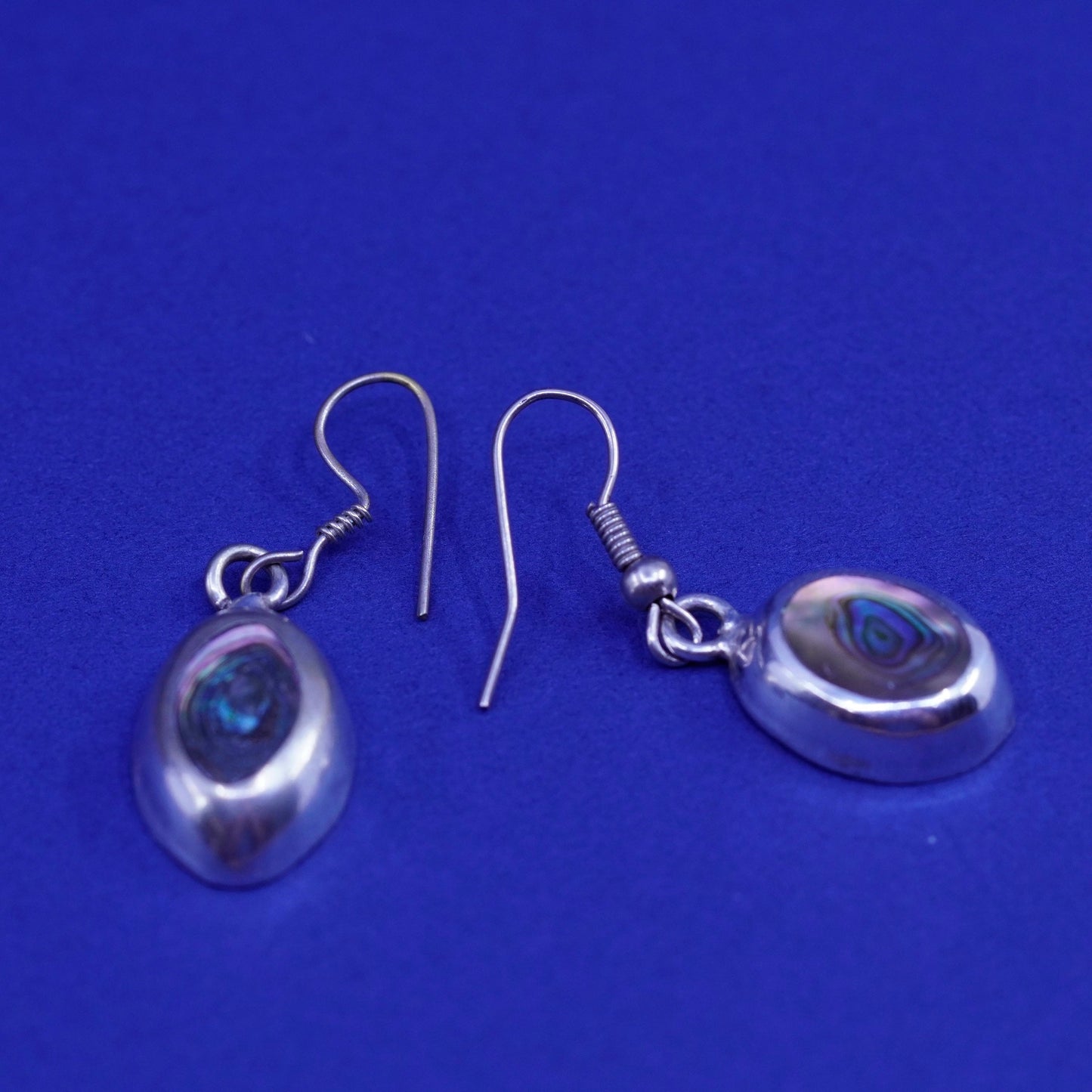 Vintage Sterling 925 silver handmade earrings with oval abalone