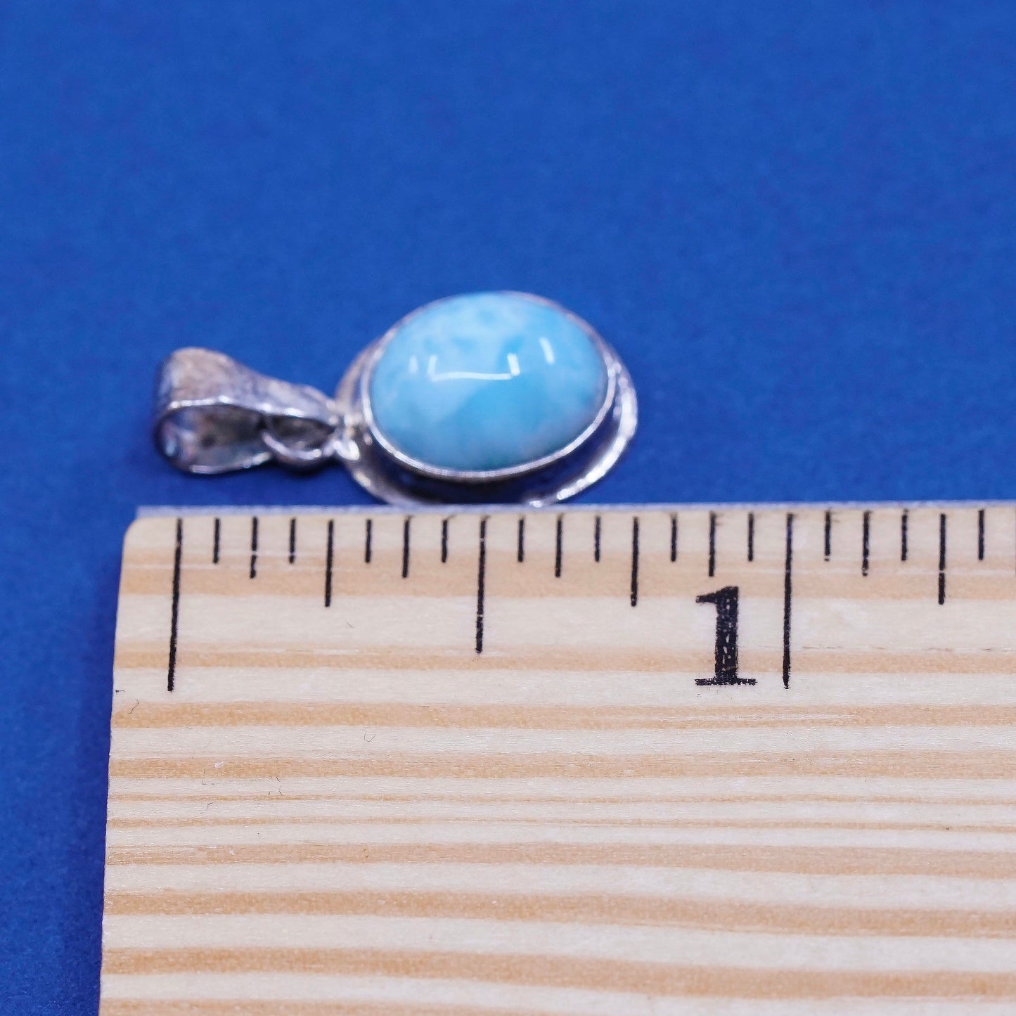 Vintage Sterling Silver Handmade Pendant, 925 with oval larimar, stamped 925