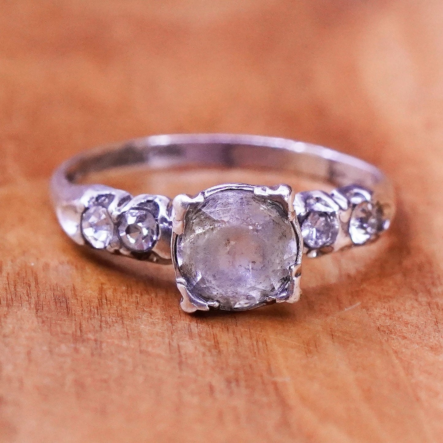 Size 6.25, vintage Sterling 925 silver ring with cz
