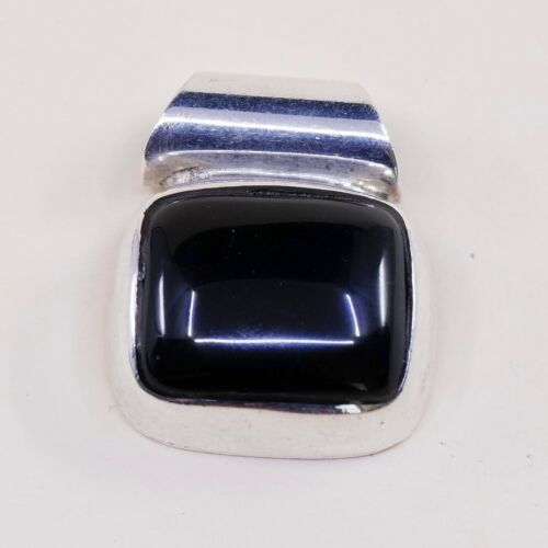 Vtg Mexico Sterling Silver Handmade Pendant solid 925 w/ Obsidian