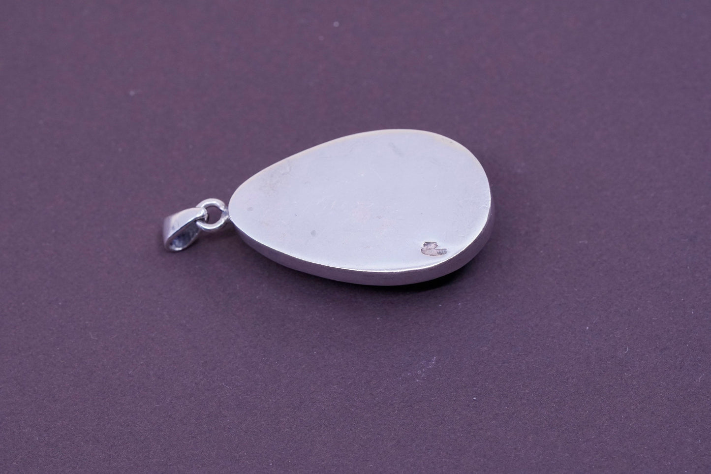 Vintage Sterling 925 silver handmade pendant with teardrop Amber pendant