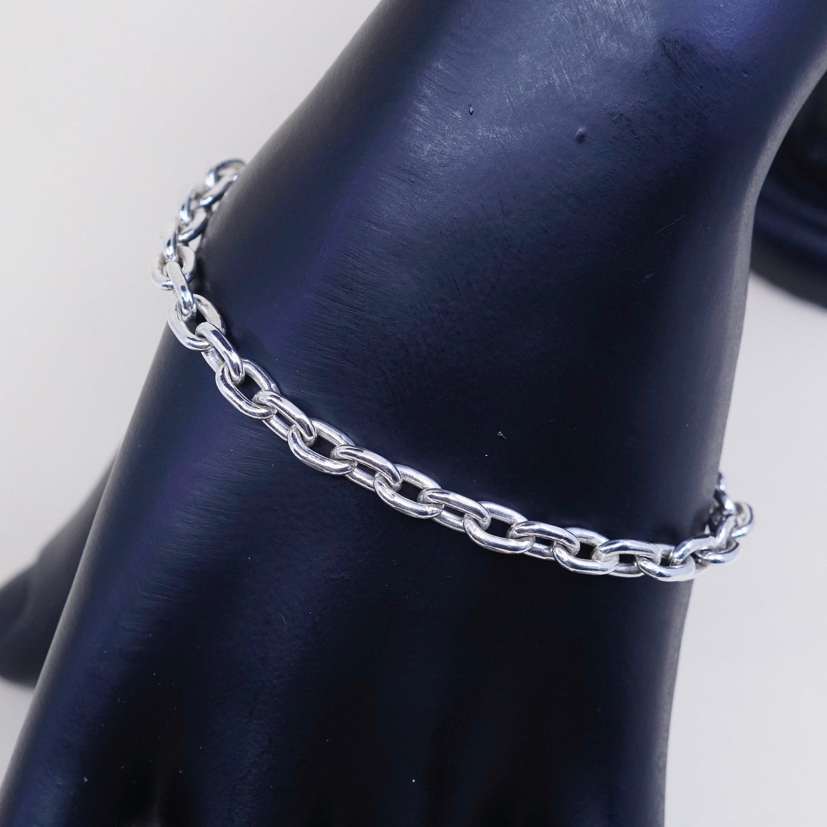 7”, 5mm, Vintage sterling silver handmade bracelet, 925 silver oval link chain