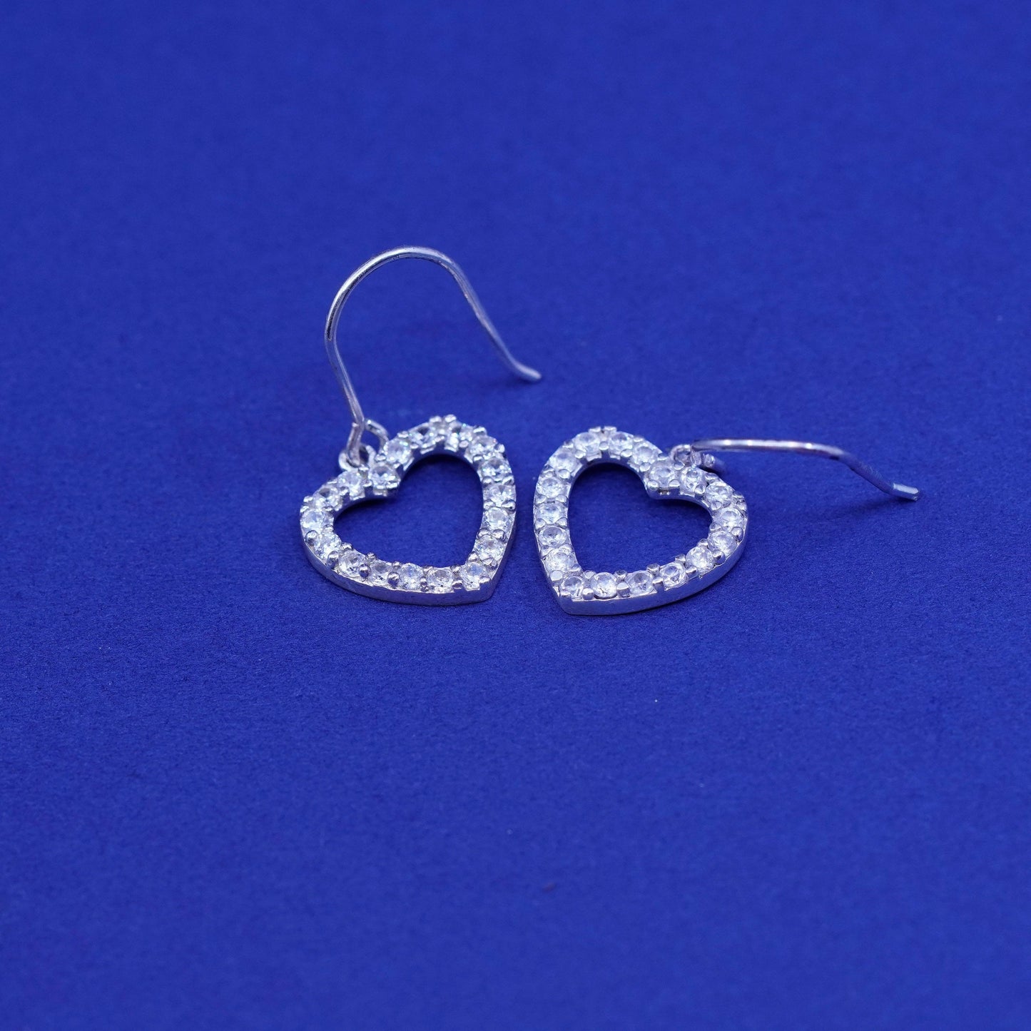 Vintage Sterling 925 silver handmade earrings, with heart Dangle and Cz