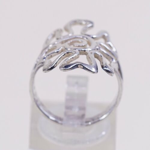 Size 8 Vtg Sterling 925 Silver Handmade Rose Bud Flower Band Ring, Stamped 925