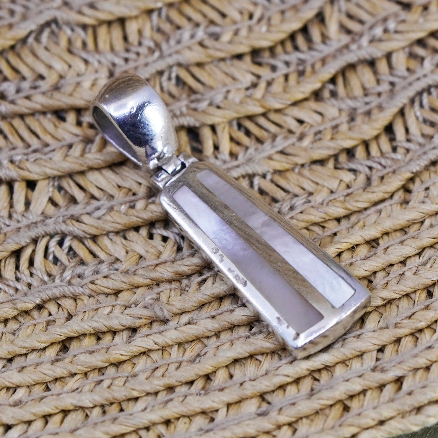 Vintage Sterling 925 silver handmade pendant with mother of pearl inlay
