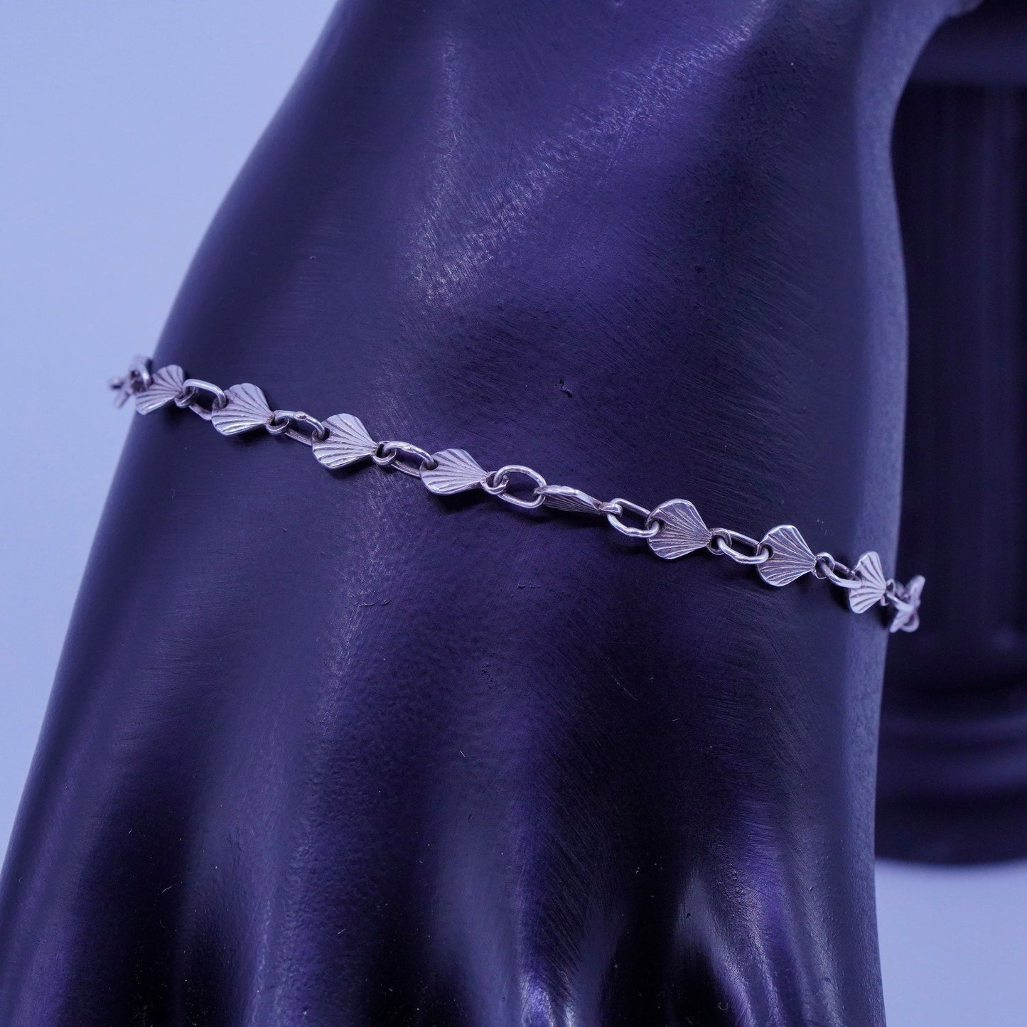 7”, Vintage Italy Sterling 925 silver handmade bracelet, shell link chain