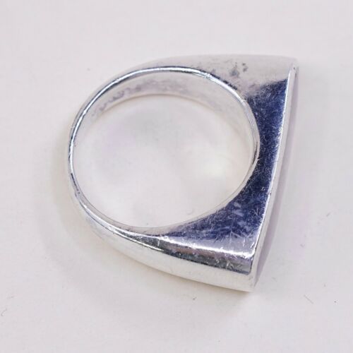 Sz 8, Vtg Sterling Silver Handmade Ring, 925 Silver Band W MOP, stamped 925