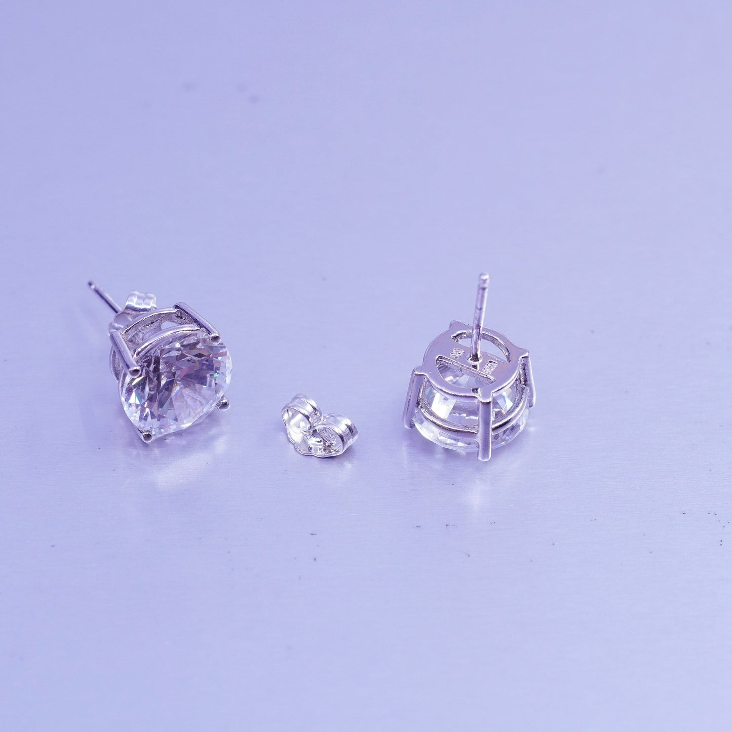 10mm, Vintage Sterling 925 silver earrings, studs with cz inlay
