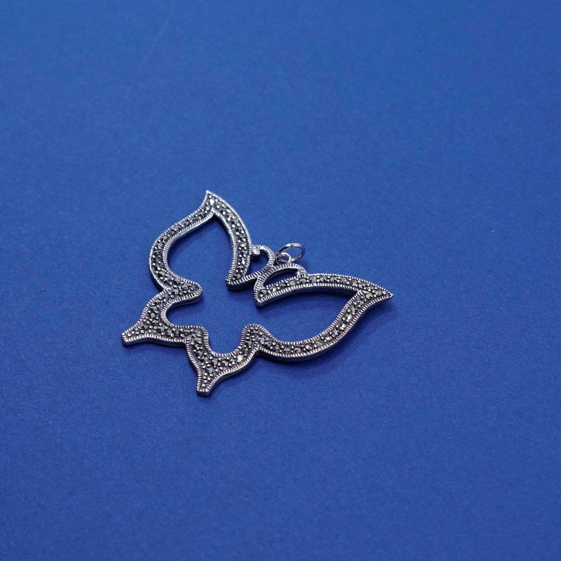 vtg Sterling silver handmade butterfly pendant, 925 w/ marcasite