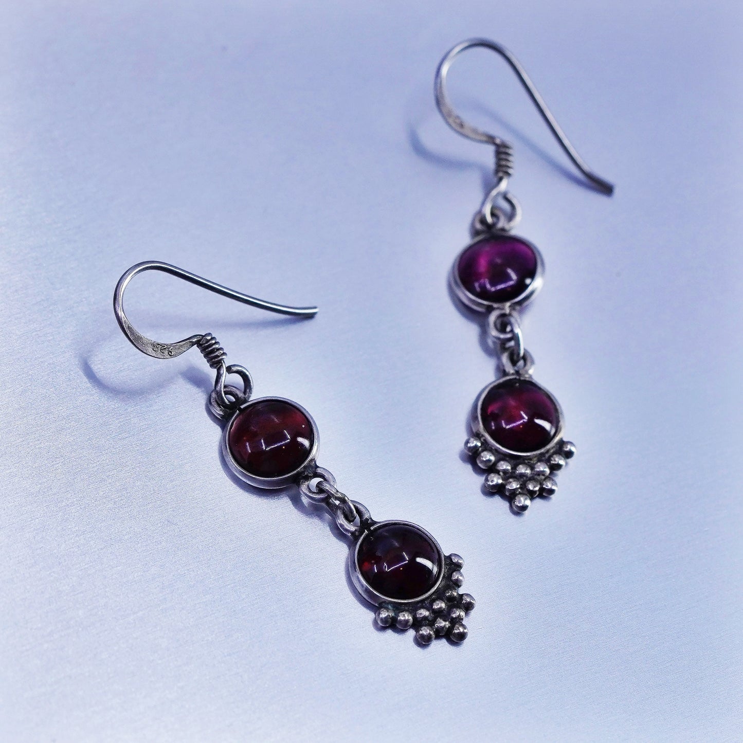 Vintage Sterling 925 silver handmade earrings with garnet and beads