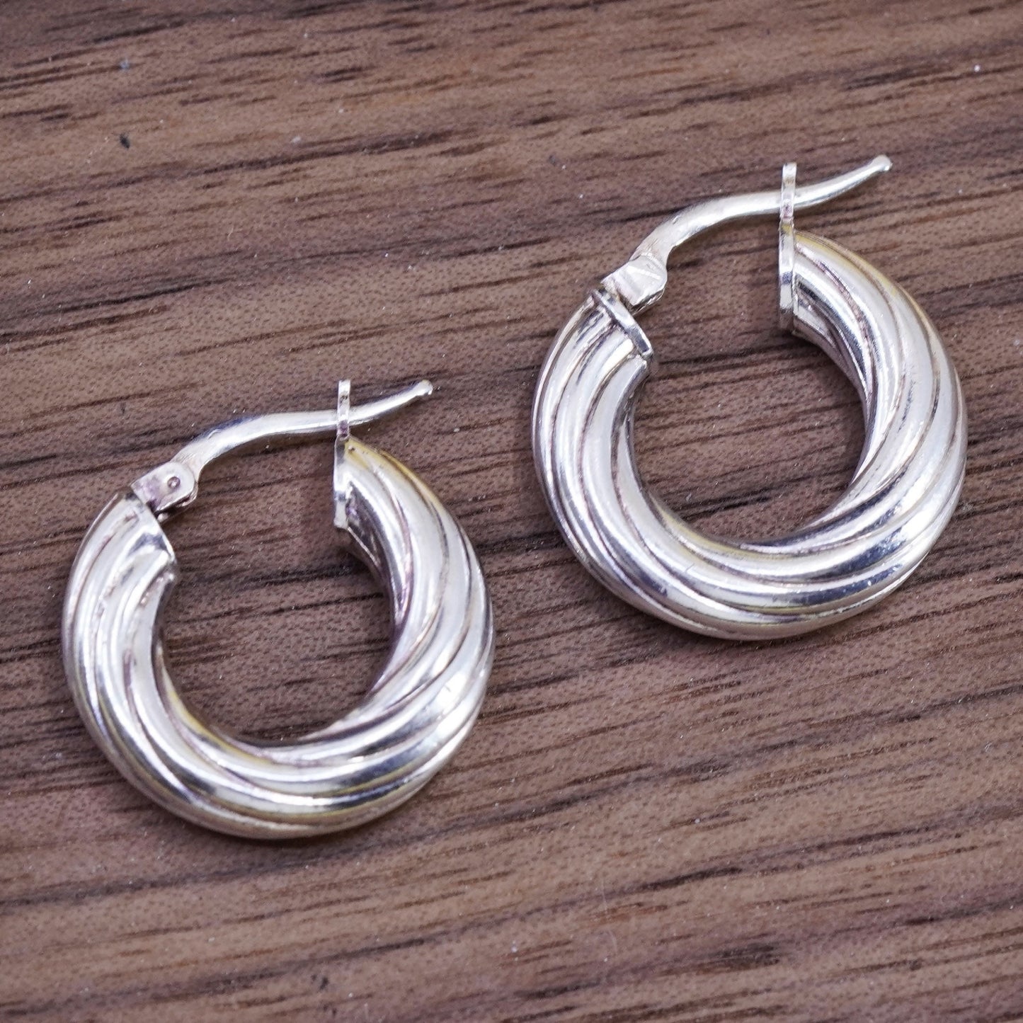 0.75”, Vintage Sterling silver handmade earrings, 925 twisted hoops