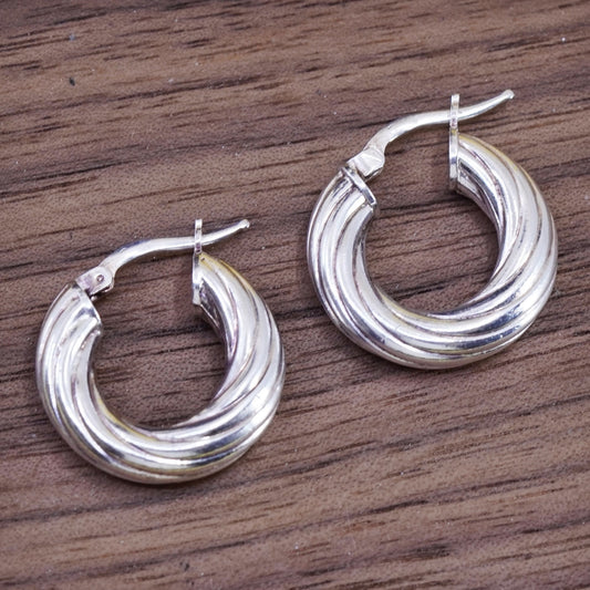 0.75”, Vintage Sterling silver handmade earrings, 925 twisted hoops