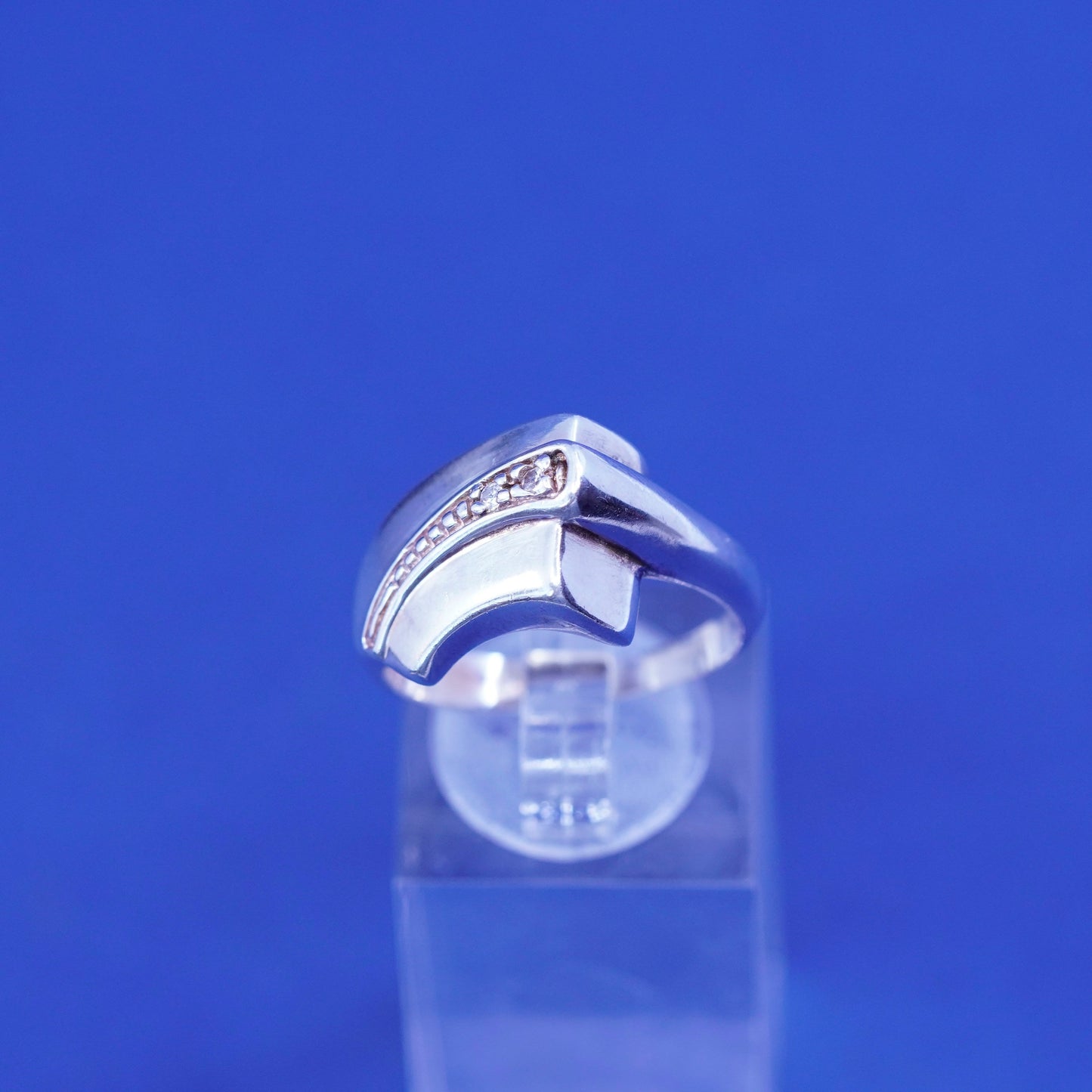 Size 9, vintage BLJ Sterling silver engagement ring, 925 band with clear cz