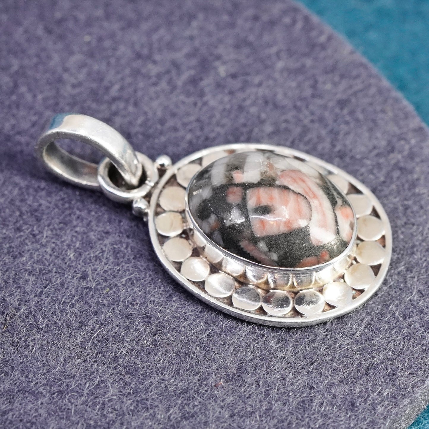 Vintage Mexico Sterling 925 silver handmade pendant with oval jasper