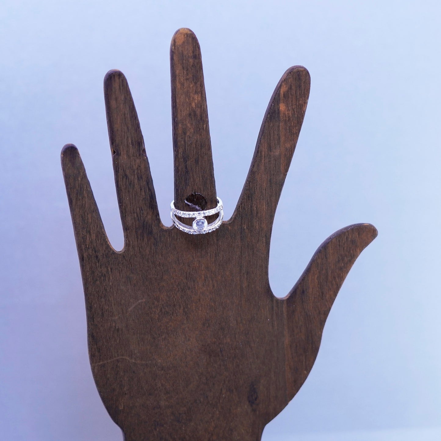 Size 8, vintage Sterling 925 silver handmade band ring with cluster Cz