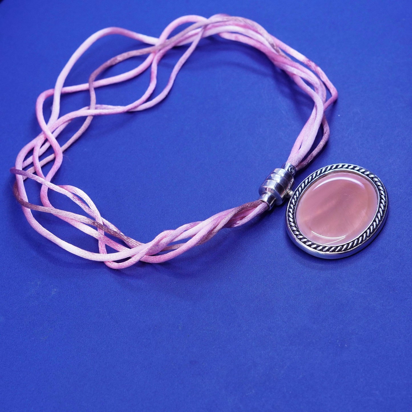 16”, Joseph Esposito Sterling 925 silver necklace, silk chain mother of pearl