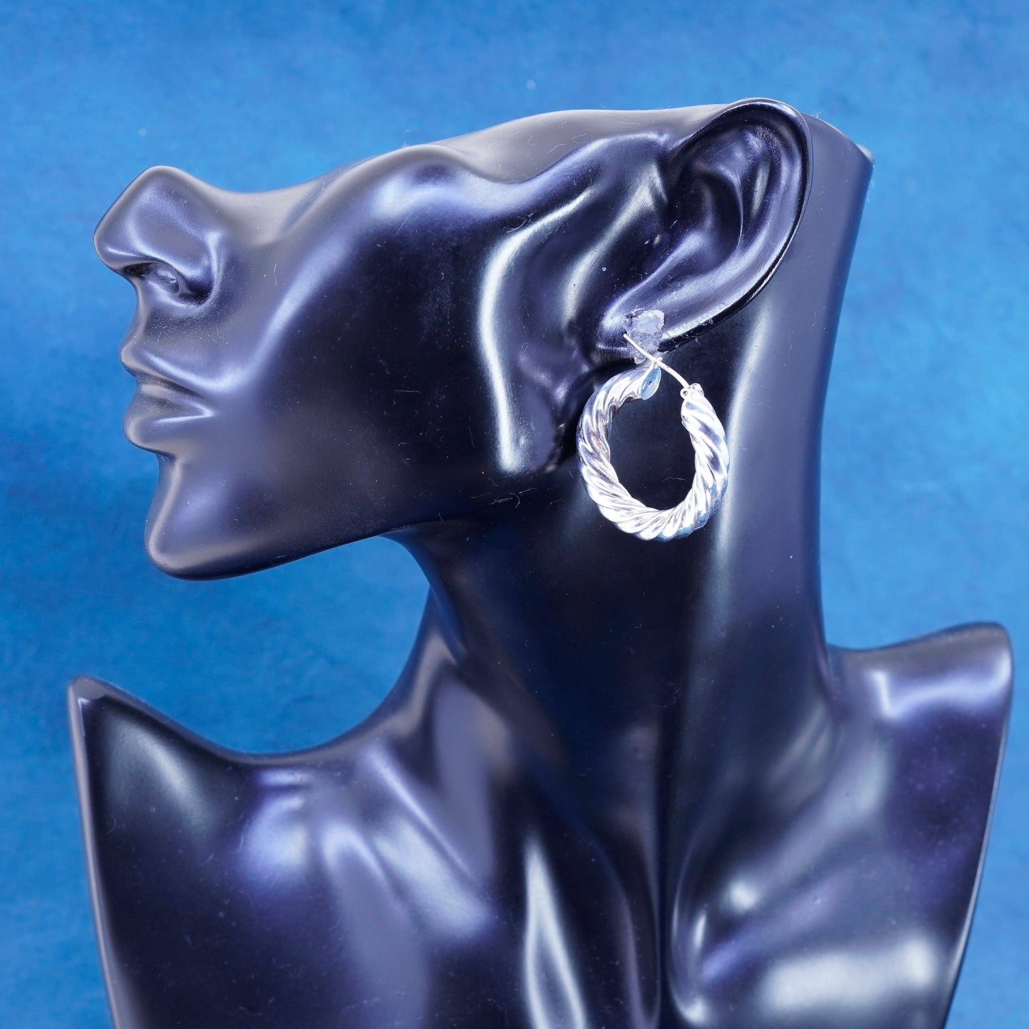 1.25”, vtg Sterling silver handmade earrings, bold 925 entwined hoops, huggie