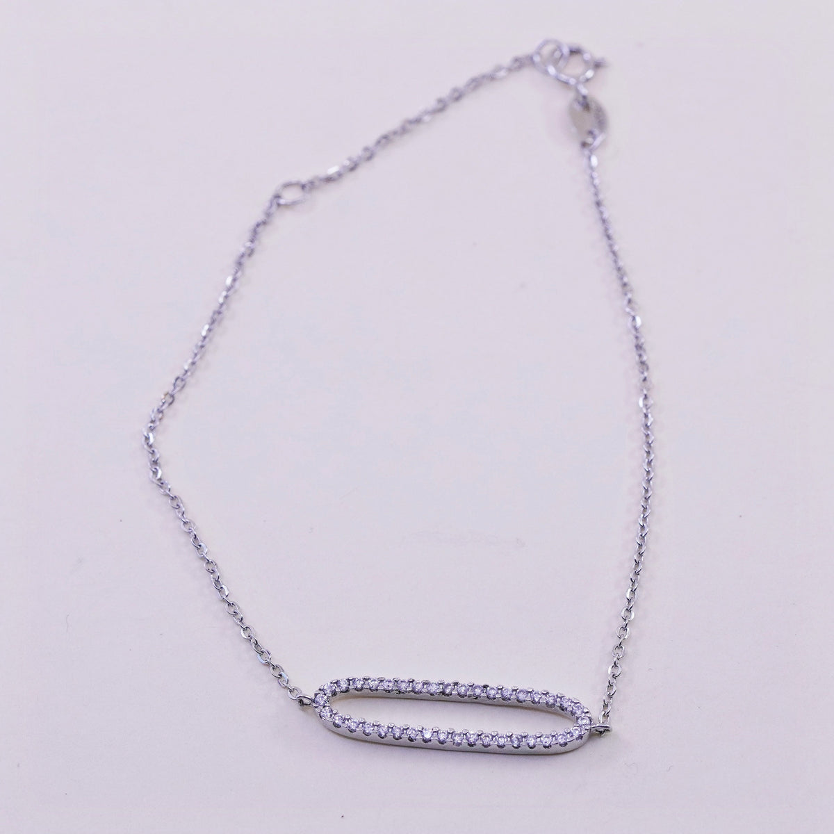 6.75+1”, sterling silver handmade bracelet, Italy 925 circle chain with oval Cz