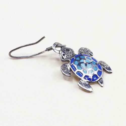 Vtg Designer Arte Sterling Handmade Earrings, 980 Silver Enamel Turtle