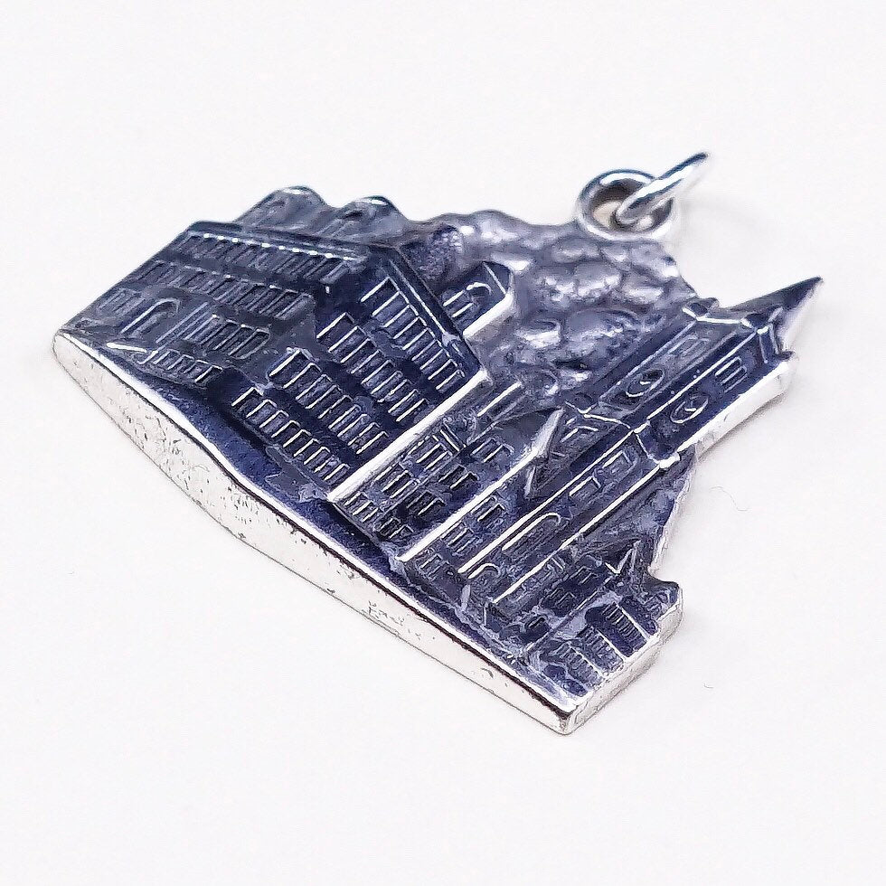 vtg Jostens Sterling silver city view pendant, 925 silver building charm