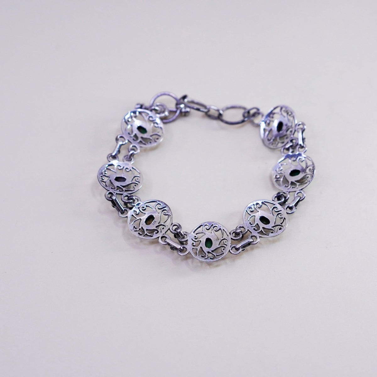 7+1.5”, Sterling silver handmade bracelet, 925 disc Carico Lake turquoise