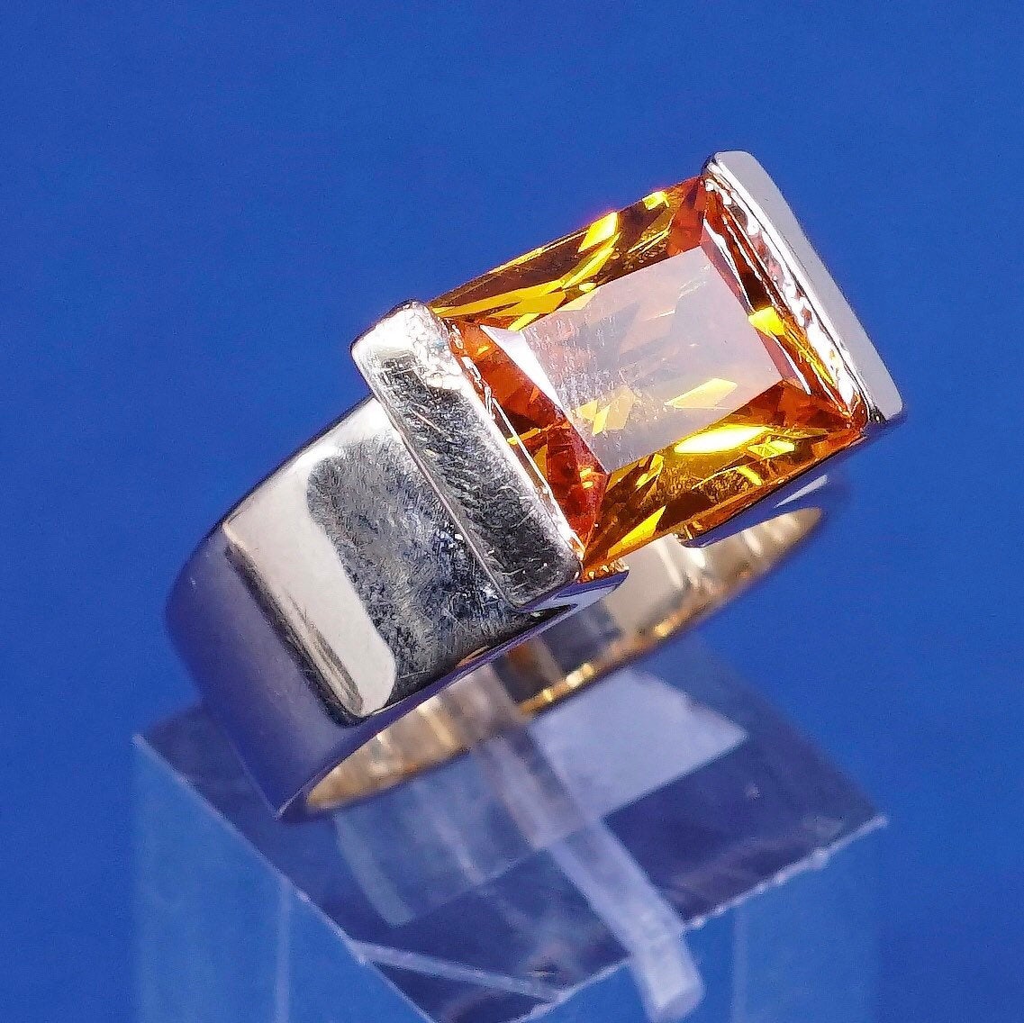 sz 9, vermeil gold over sterling silver handmade ring, modern 925 w/ crystal
