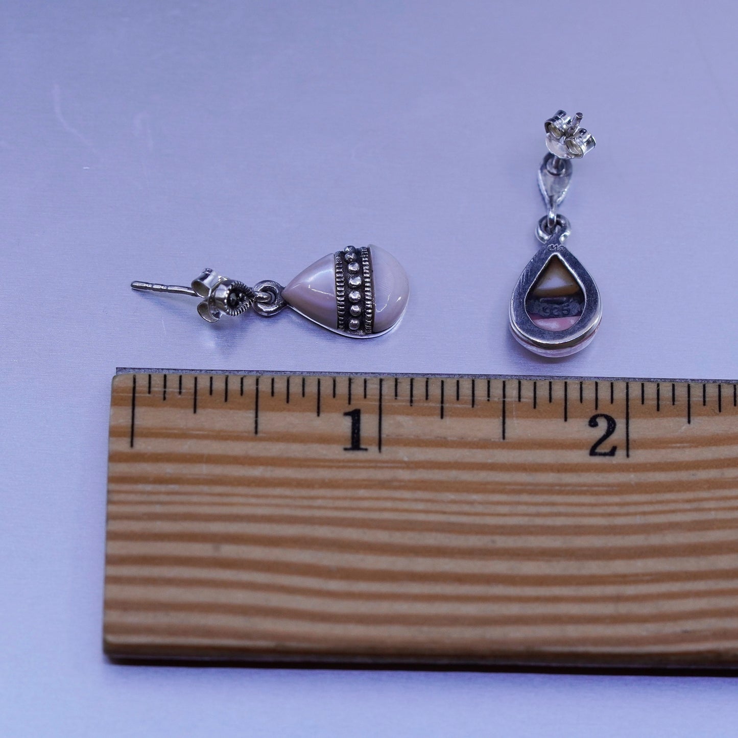 Vintage Sterling 925 silver handmade earrings with teardrop mother of pearl