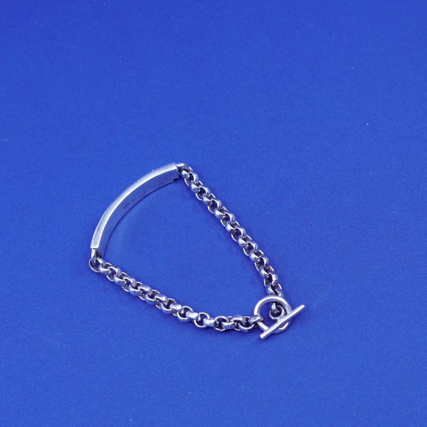 6.5”, 5mm, vintage handmade Sterling silver bracelet, circle chain with bar tag