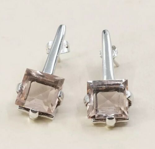 Vintage Modern Sterling Silver Handmade Earrings, 925 Silver Studs W/ Citrine