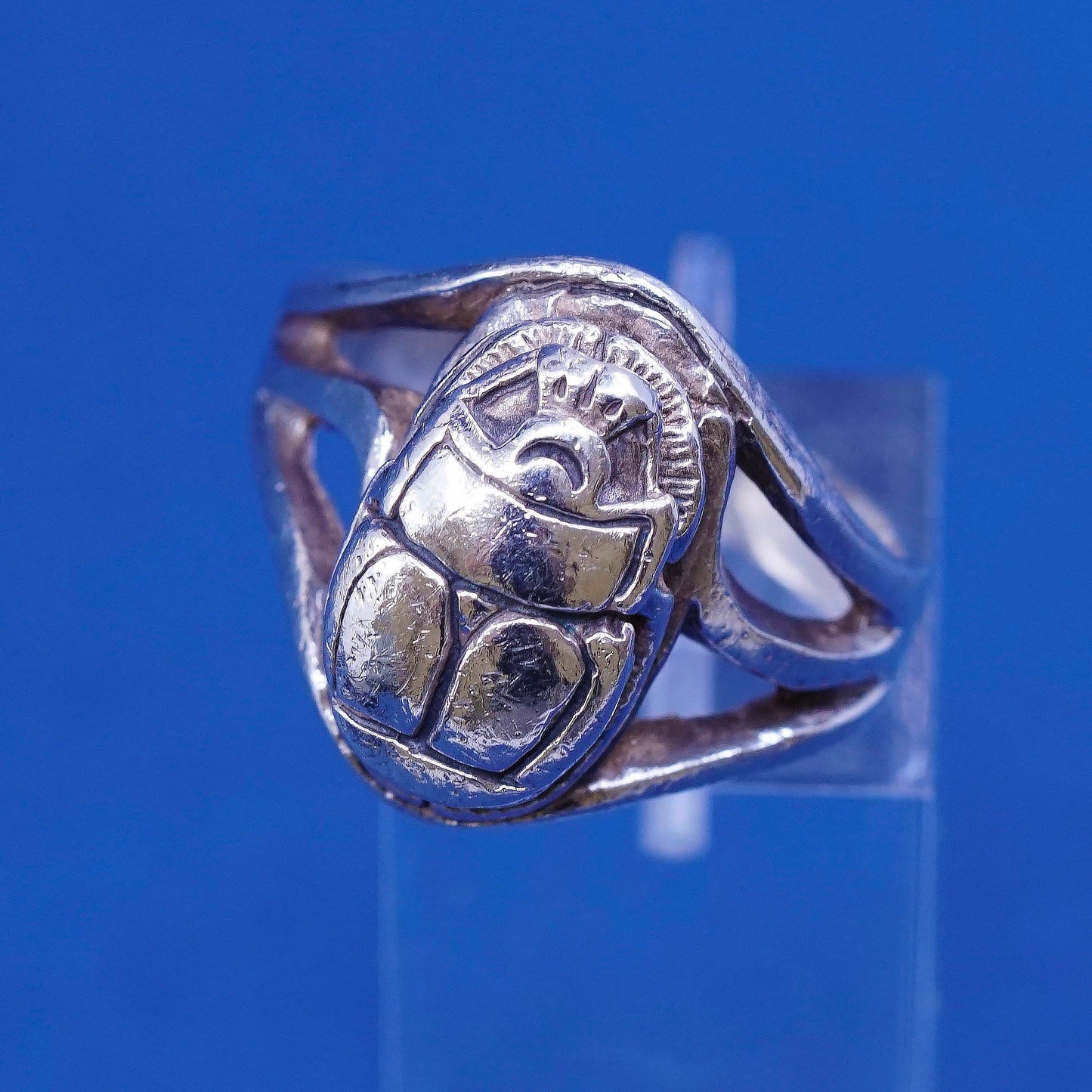 sz 11, vtg unique Sterling 925 silver handmade statement beetle ring