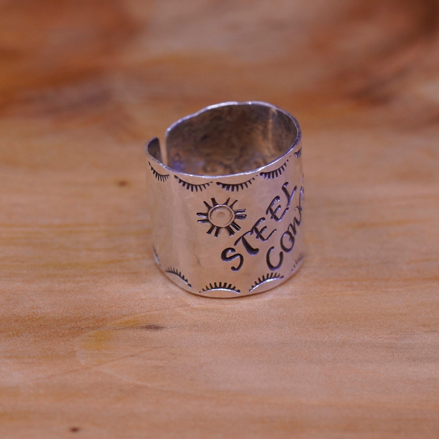 Size 7, Navajo Sterling silver handmade ring, wide 925 band “steel cowgirl”