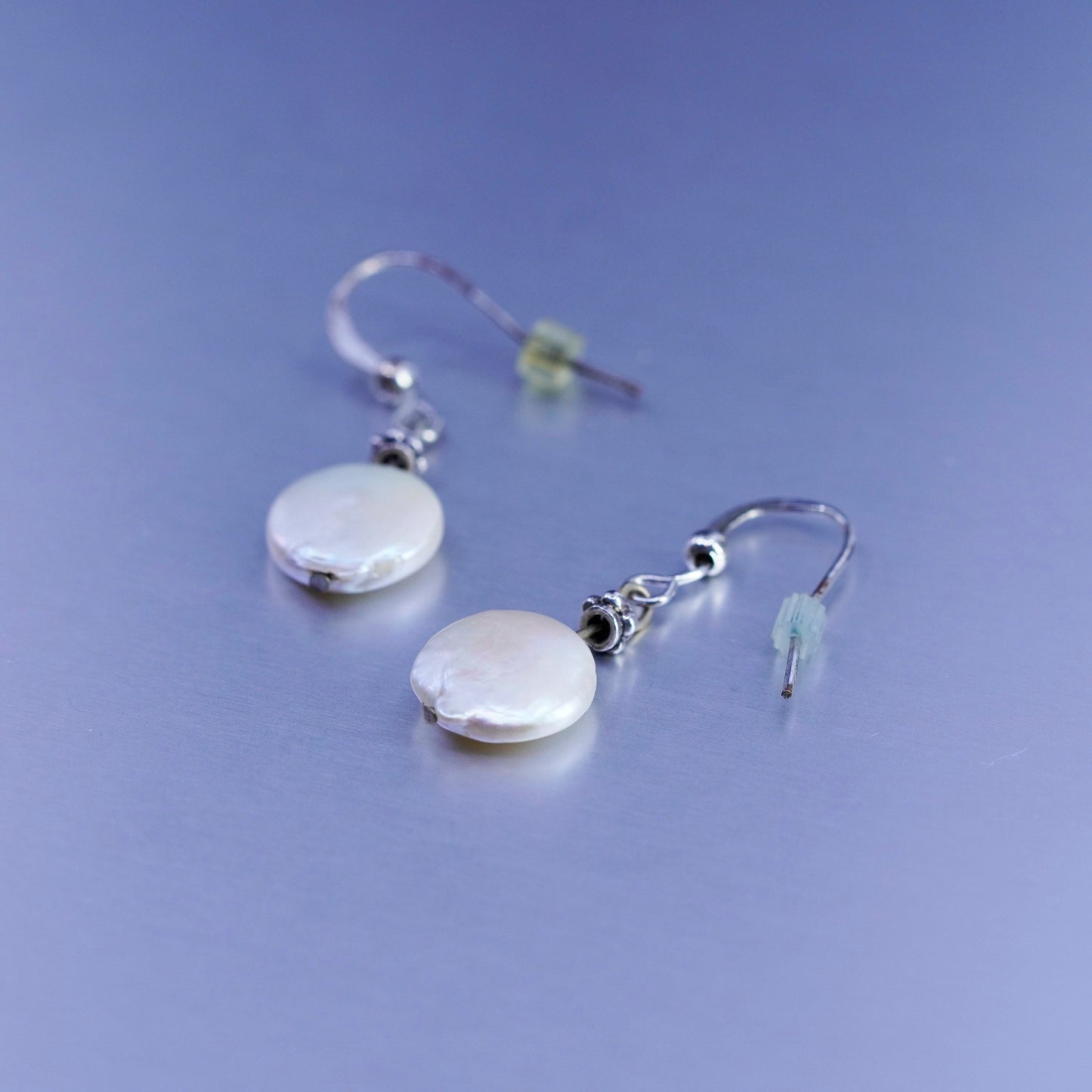 Vintage Sterling 925 silver handmade earrings with coin pearl