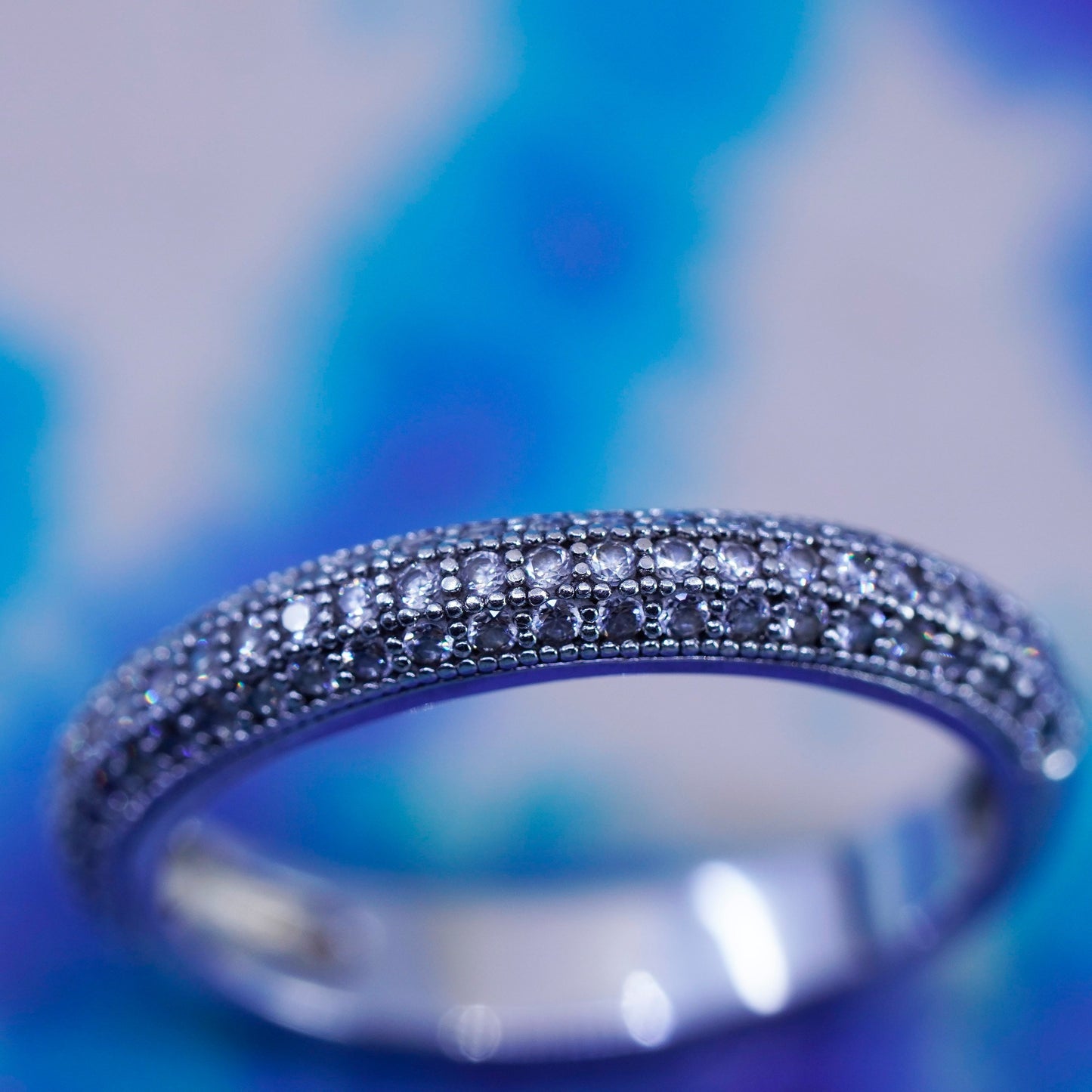 Size 7.25, vintage Sterling 925 Silver Cubic Zirconia stackable Band Ring