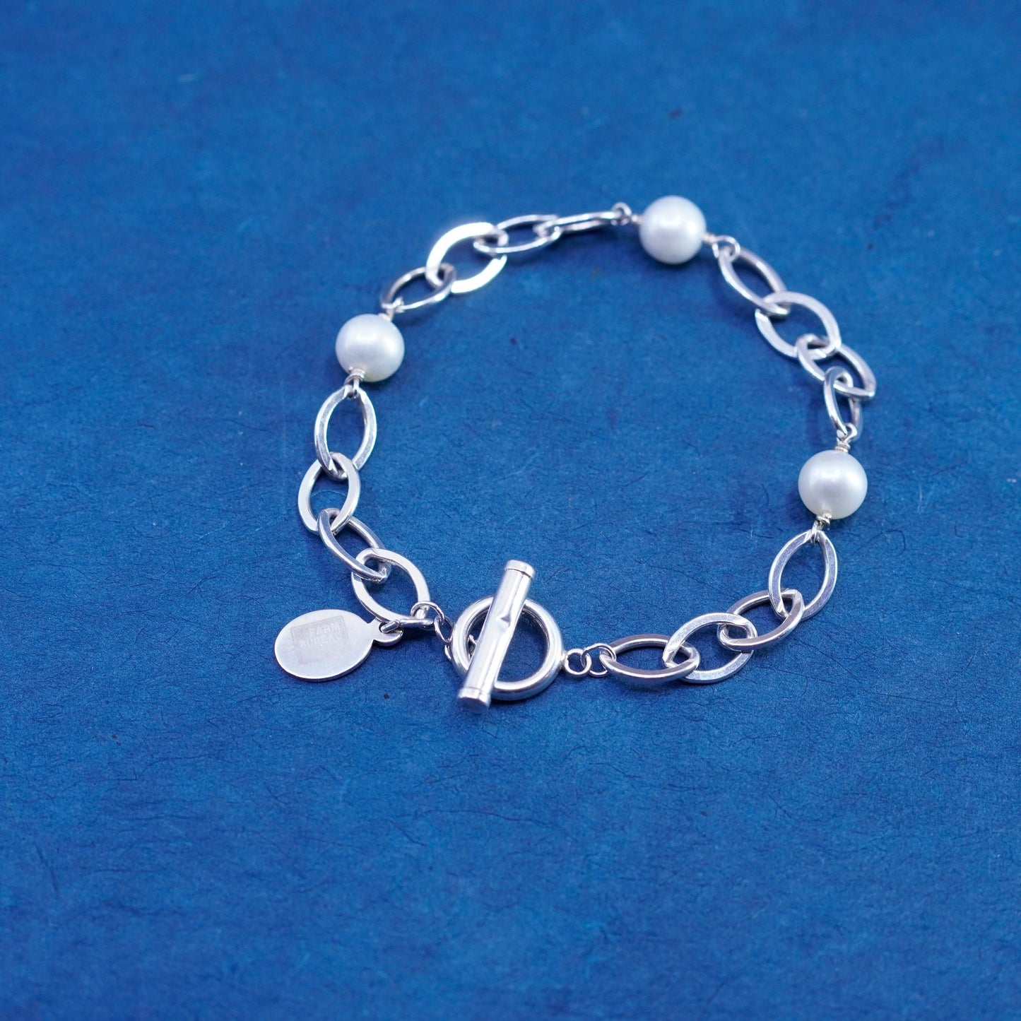 7”, vintage tharpe Sterling silver handmade bracelet, 925 clasp w/ pearl beads