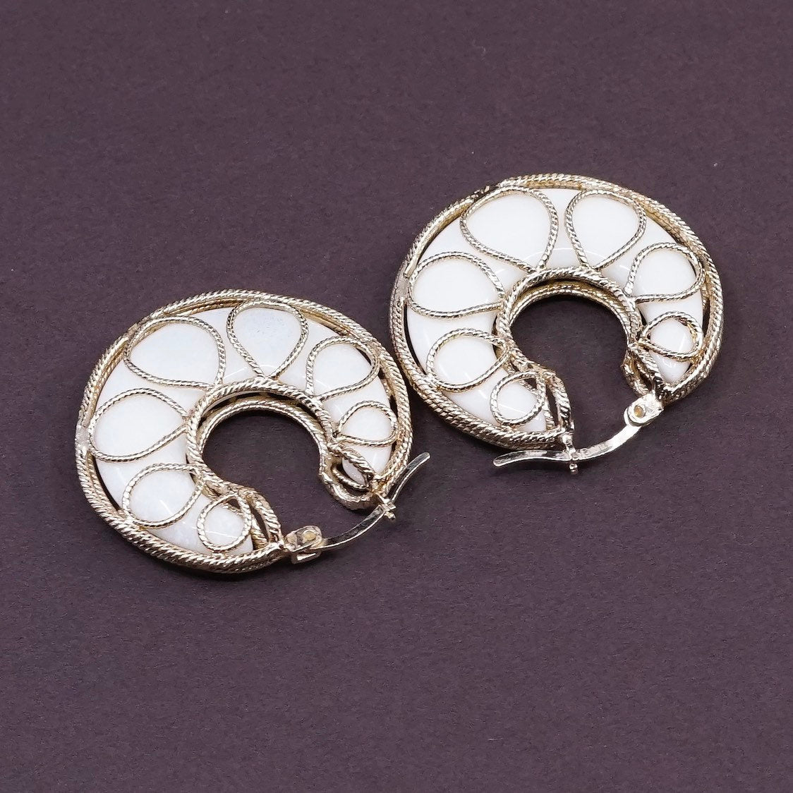 1.25" Turkey vermeil gold Sterling silver hoops 925 huggie earrings white stone