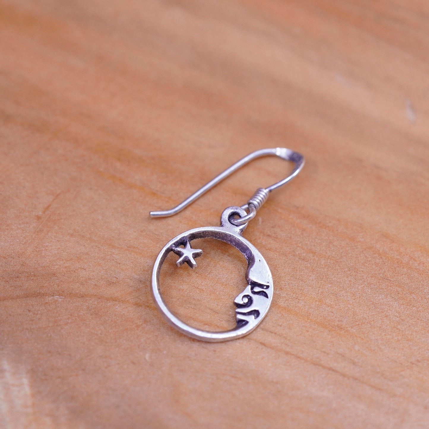 Vintage Sterling 925 Silver handmade Earrings with moon face