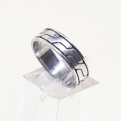 Size 8.25, Vtg Sterling Silver Handmade Ring 925 Band w Pattern Embossed