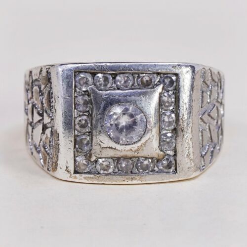Sz 11, Sterling Silver Handmade Ring, 925 Silver cocktail statement Ring W/ Cz