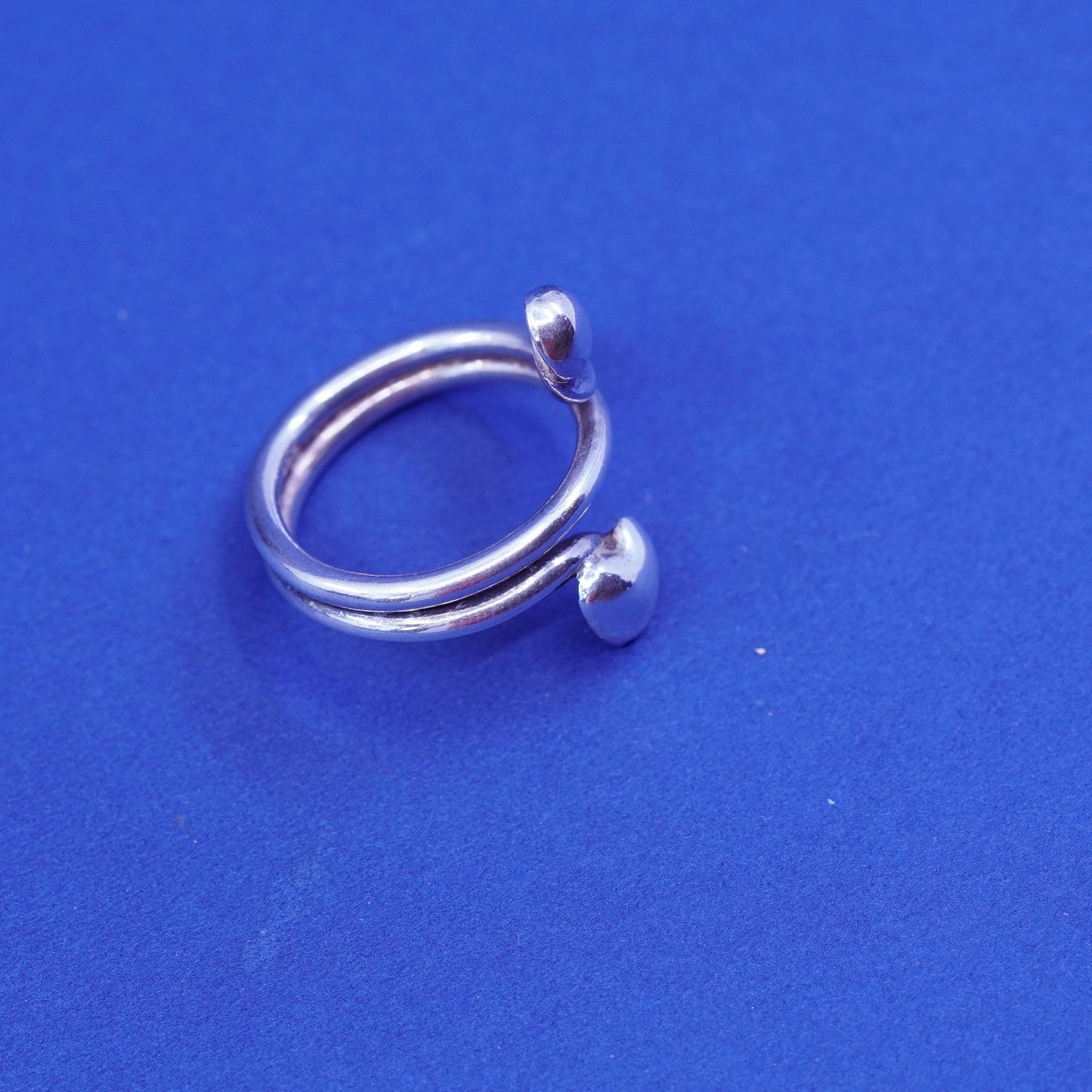 Size 9.25, vtg Sterling silver handmade wrap ring, 950 statement ring w/ heart