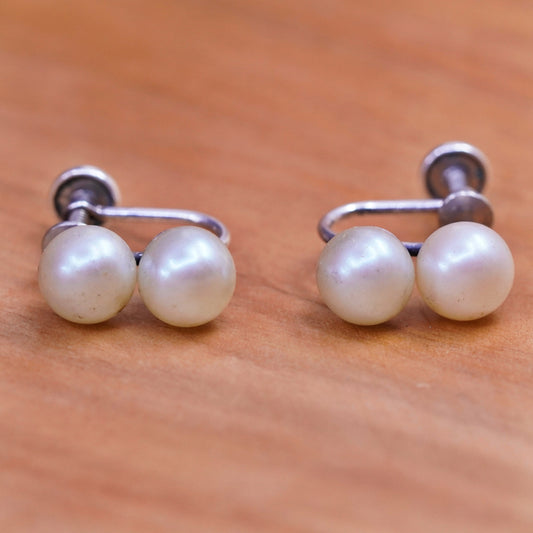 vtg Richelieu Sterling silver screw back handmade earrings, 925 pearl dangles